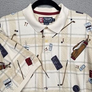 VTG Ralph Lauren x Chaps Polo Shirt Mens XL Beige Golf Old Money Preppy 90s